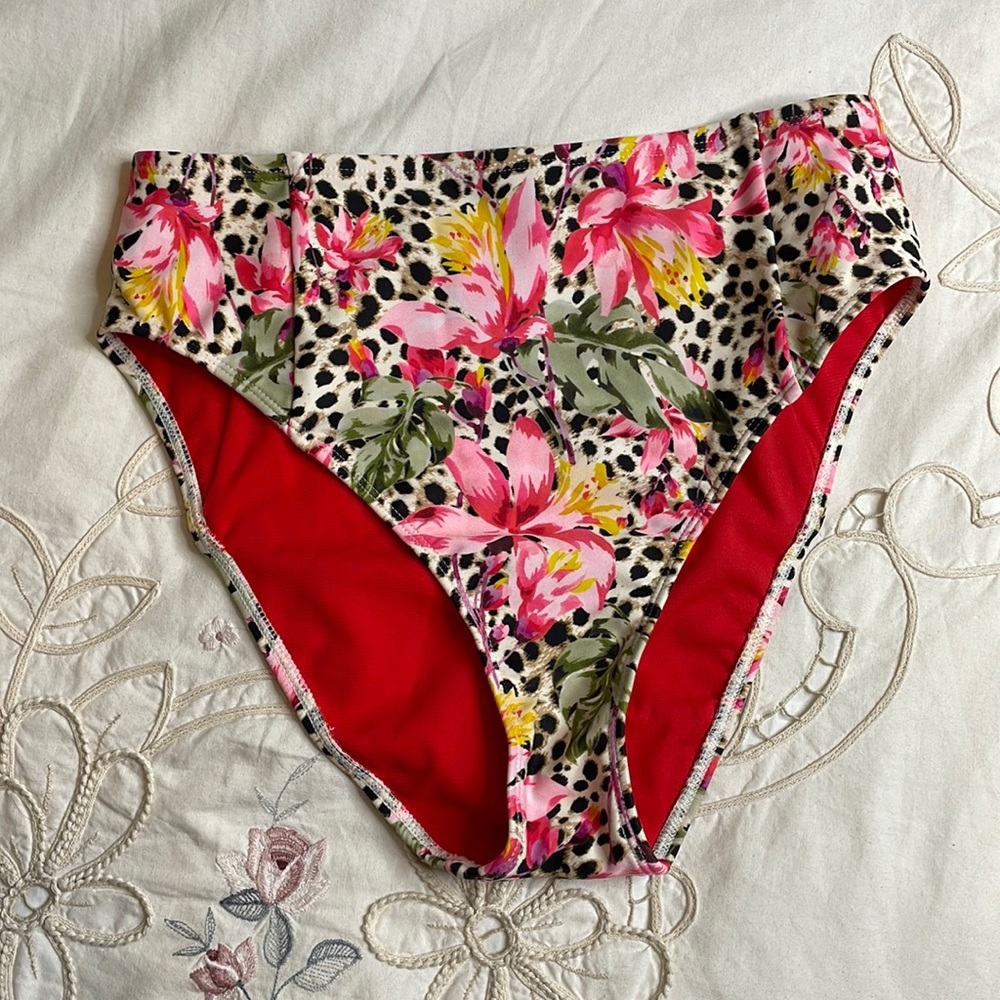 Sandflower leopard cheetah floral high rise swim bikini bottoms